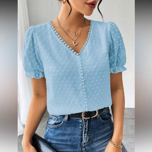 Elegant Burgundy Swiss Dot Puff Sleeve Top - Picture 10 of 16